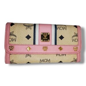 MCM Pink, White, Cream & Black Women's Napa Leather Long Wallet Gold 24K P Stud